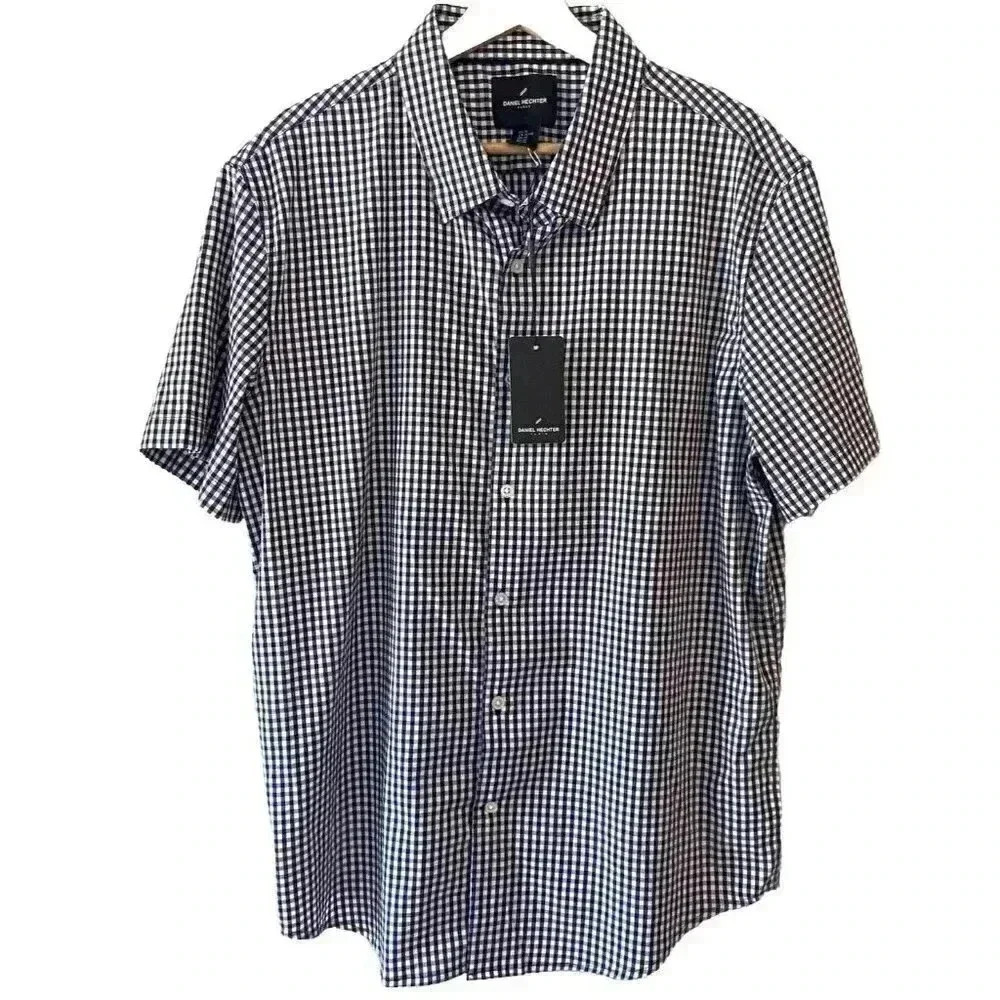 NWT DANIEL‎ HECHTER PARIS Size XL Men's Shirt Blue & White Checks Plaid Gingham